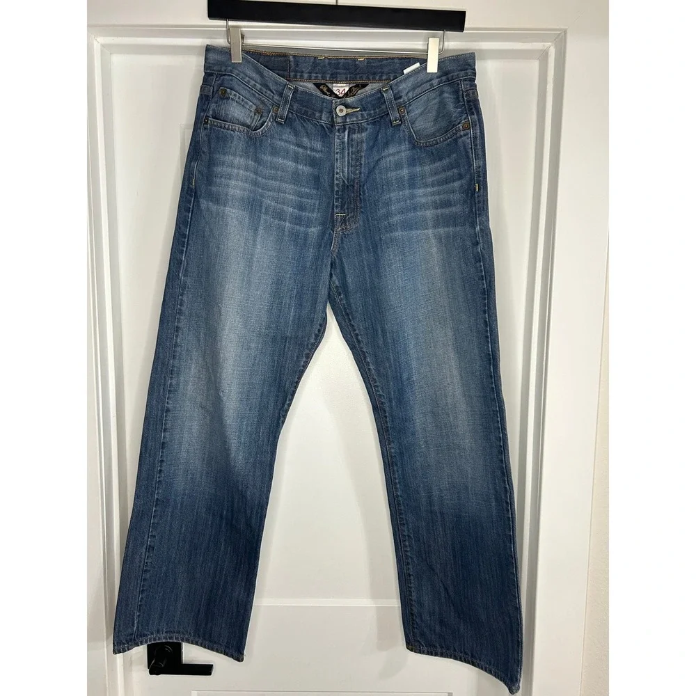 Lucky Brand‎ Taylor Straight Leg Jeans Mens 34x29 Blue Medium Wash Denim Vintage
